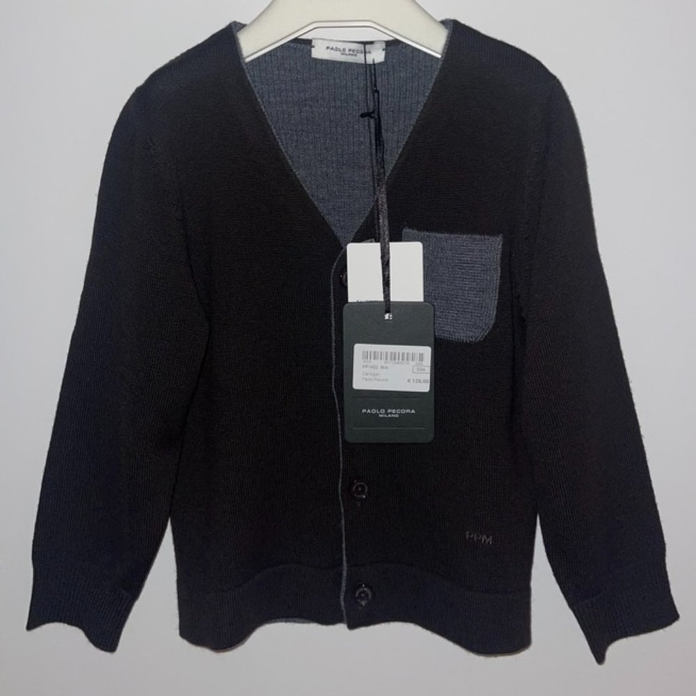Paolo Pecora Kids Contrast Pocket Cardigan Size 3 Yrs NEW with tags